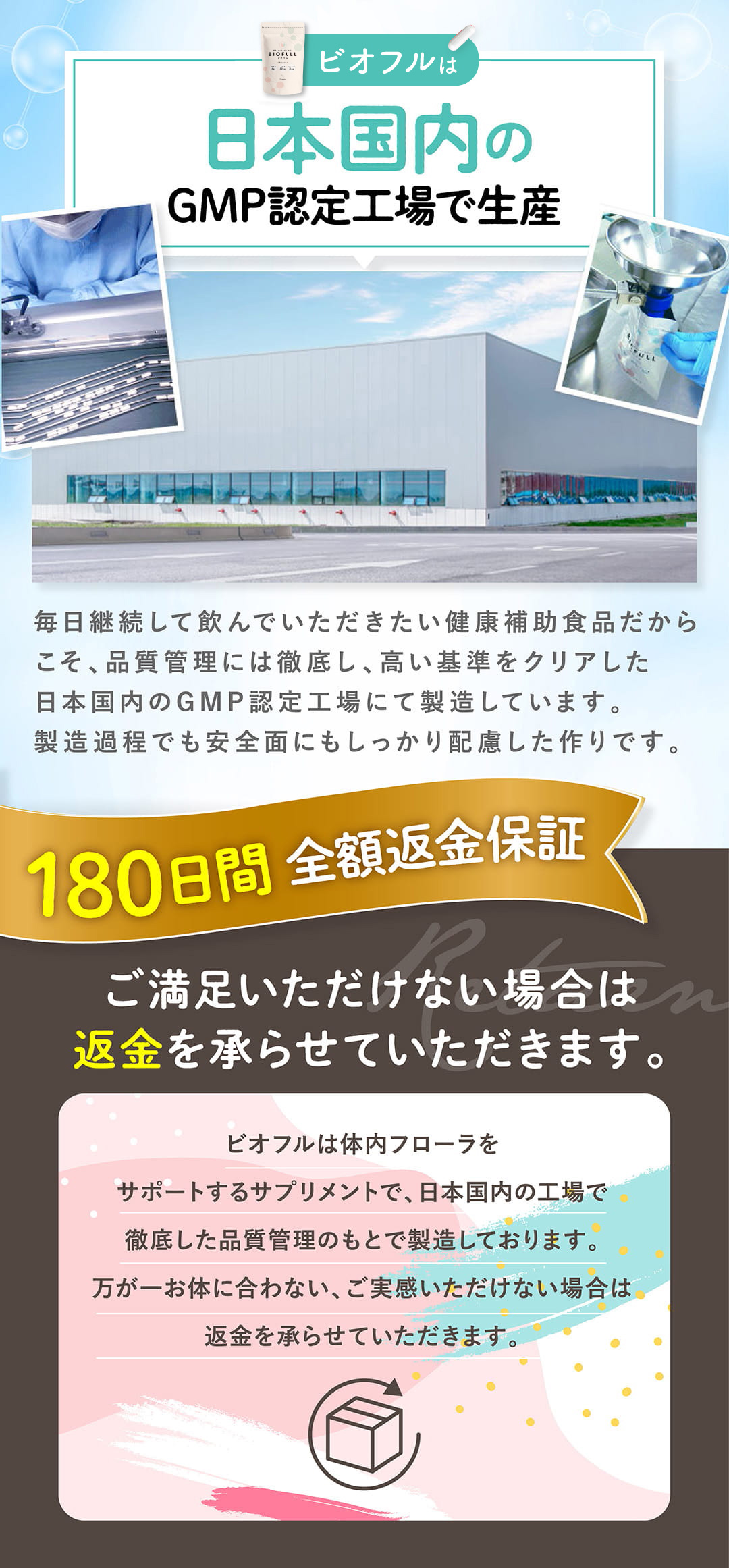 ビオフルは日本国内のGMP認定工場で生産
